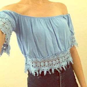 Baby Blue Crochet Lace Top